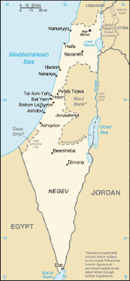 Map of Israel, the West Bank, the Gaza Strip, and the Golan Heights